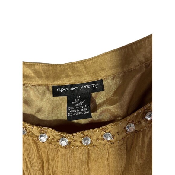 Spencer Jeremy Silk Empire Waist Rhinestone Silk Blouse MUSTARD YELLOW HOLIDAY - Picture 8 of 8